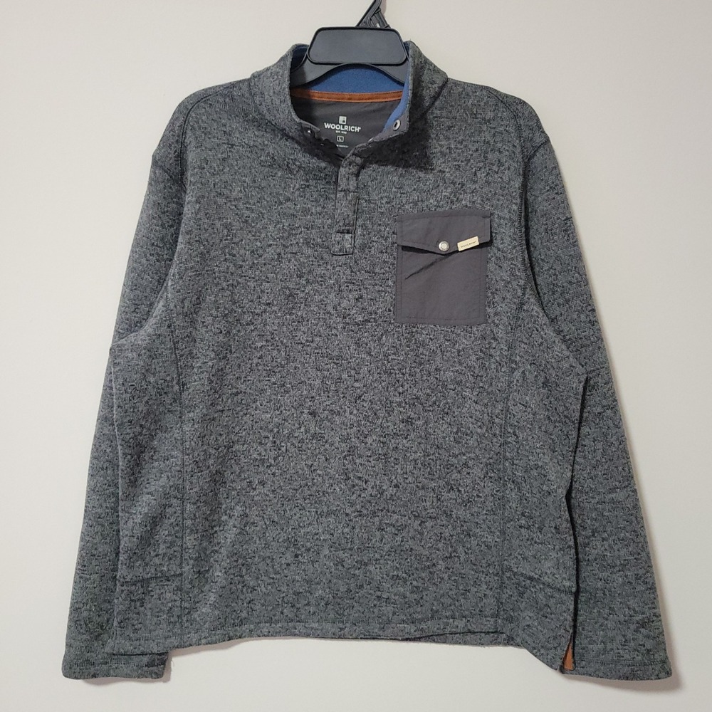 Woolrich Pullover Fleece Sweater Mens L Gray Quarter Snap Mock Outdoor Pocket